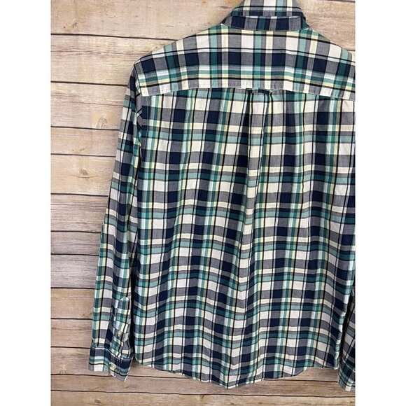 American Eagle Mens Small Athletic Fit Plaid Button Down Shirt Blue White Yellow - Picture 8 of 12